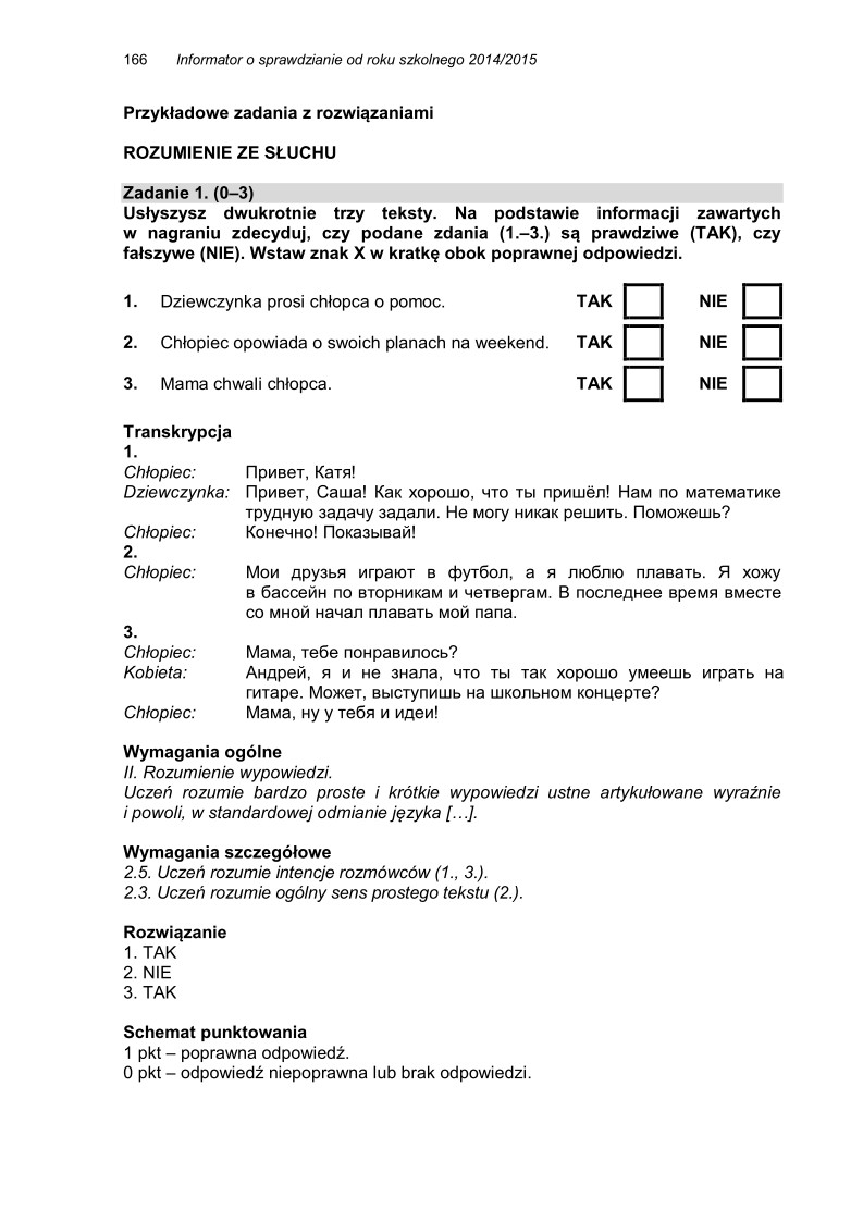 Język rosyjski, przykładowe pytania i odpowiedzi, sprawdzian dla uczniów - 01