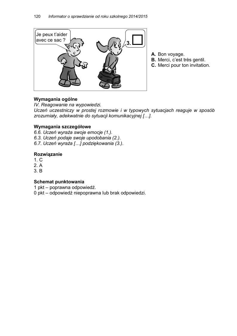 Język francuski, przykładowe pytania i odpowiedzi, sprawdzian dla uczniów - 06
